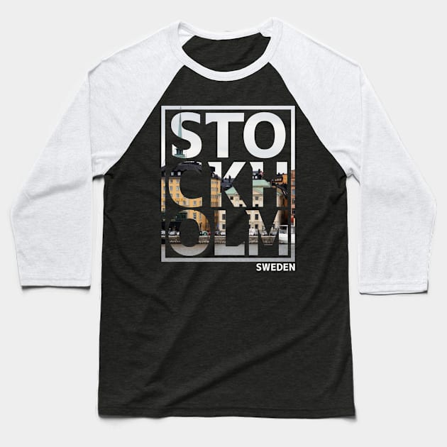 Stockholm Sweden Typography Baseball T-Shirt by Tee Tow Argh 